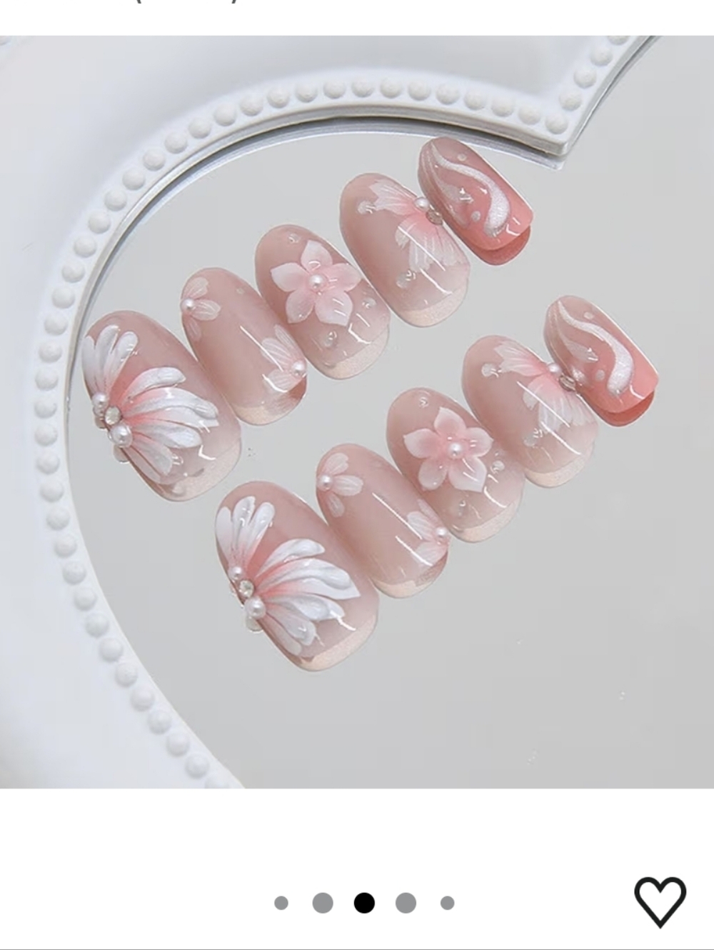 Pink Floral Short Oval Press-On Nails - Picture 3 of 7